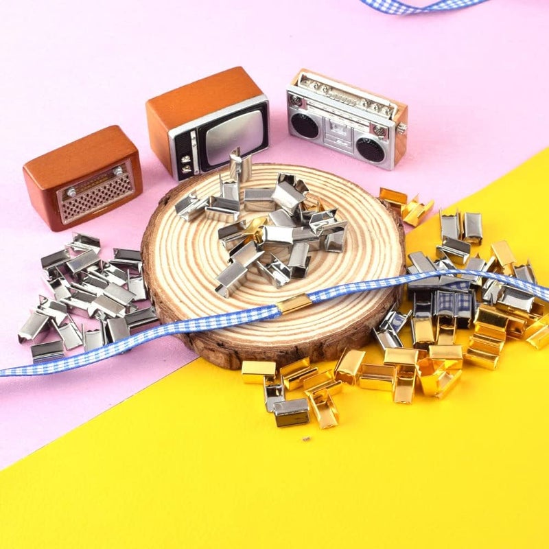 YESSZ End Fasteners Crimp Silver/Gold Ends Fold Over Crimp Ribbon Caps End Clip End Clamps Cord Rope Clip Leather Key Fob Hardware Jewelry Findings 200pcs 7mm (Gold) - Image 5